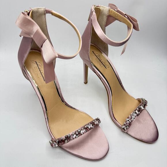 Jewel Badgley Mischka Daley Satin Rhinestone Ankle Strap Heels Size US 9 - Picture 10 of 12